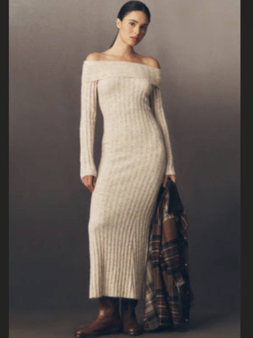 Brand New by Anthropologie GLAMOROUS OFF-SHOULDER KNIT MIDI DRESS